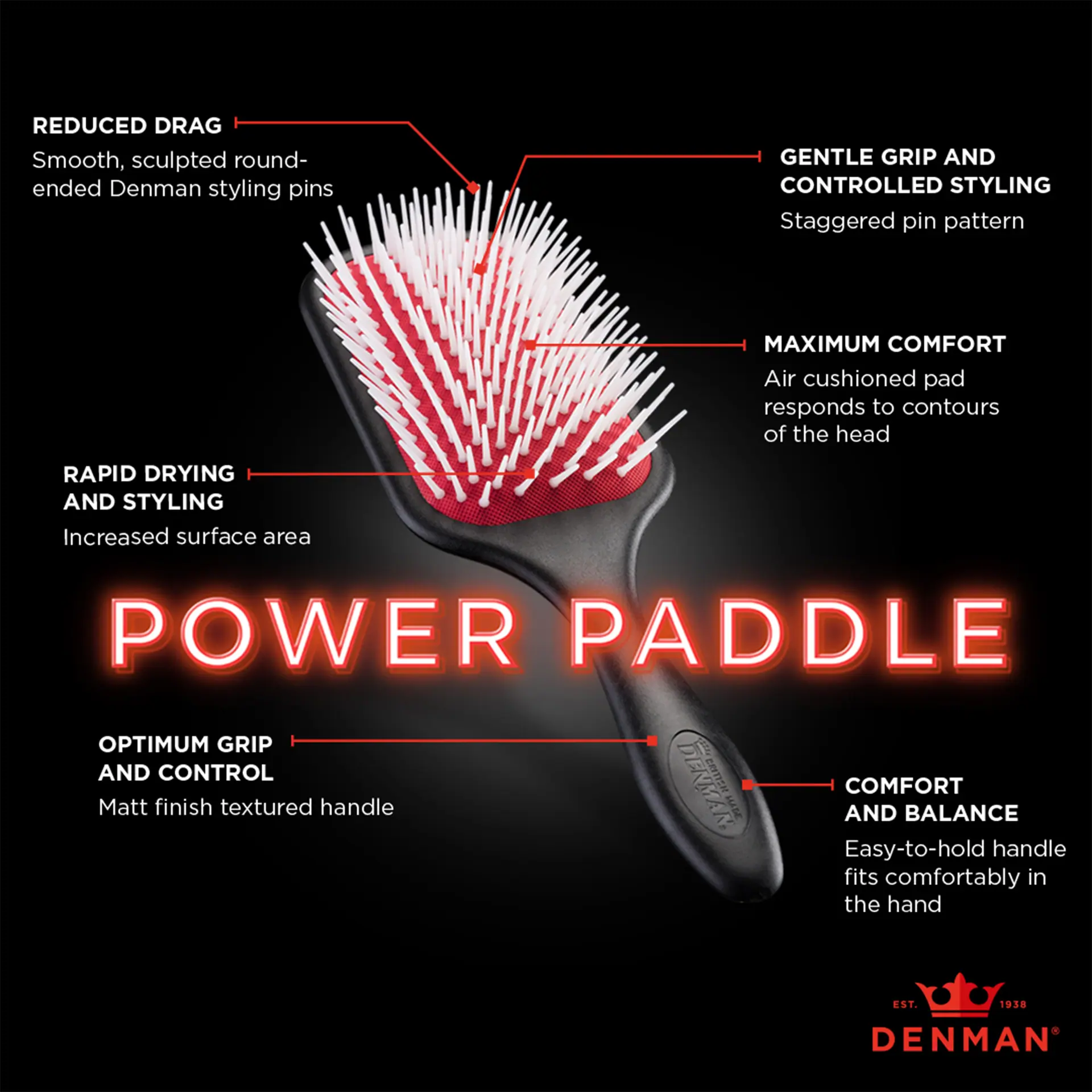 Denman D38 Power Paddle Classic Brush