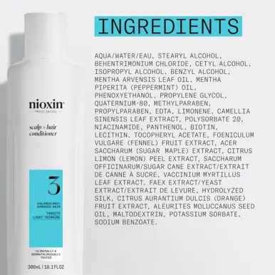 Nioxin System 3 Scalp + Hair Conditioner - Hair Thickening Conditioner for Damaged Hair with Light T