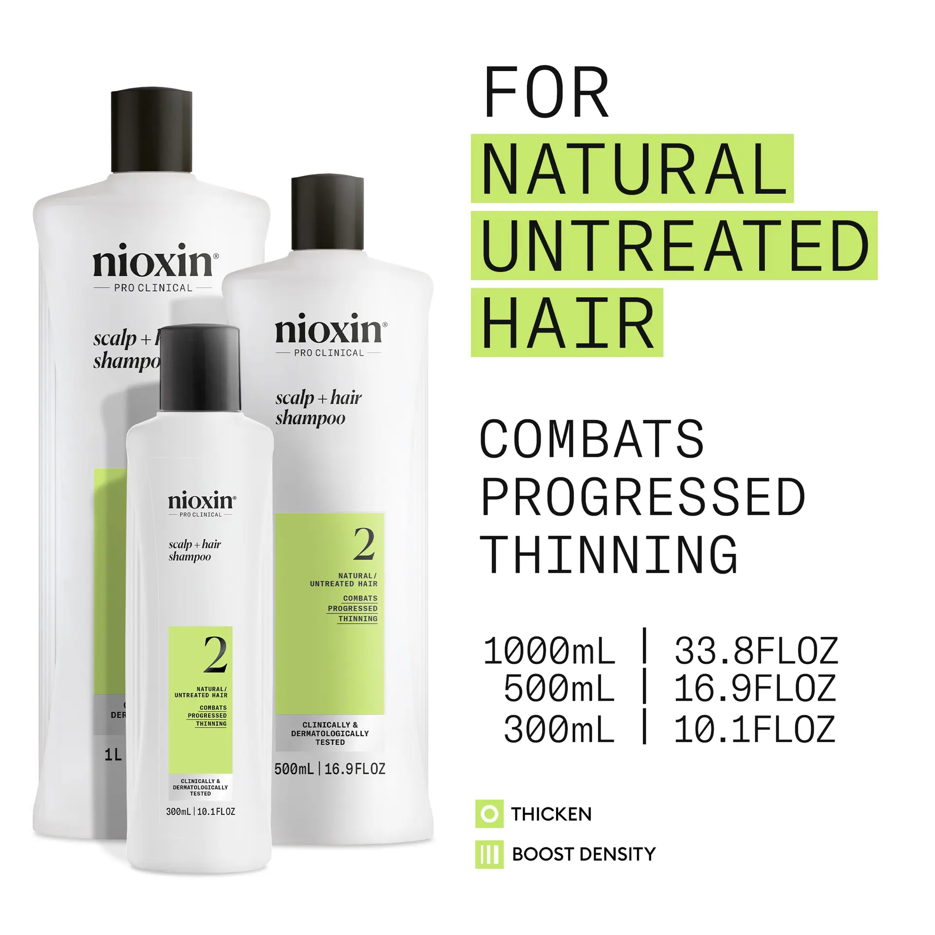 Nioxin System 2 Scalp + Hair Shampoo - Hair Thickening Shampoo For Natural Hair with Progressed Thin