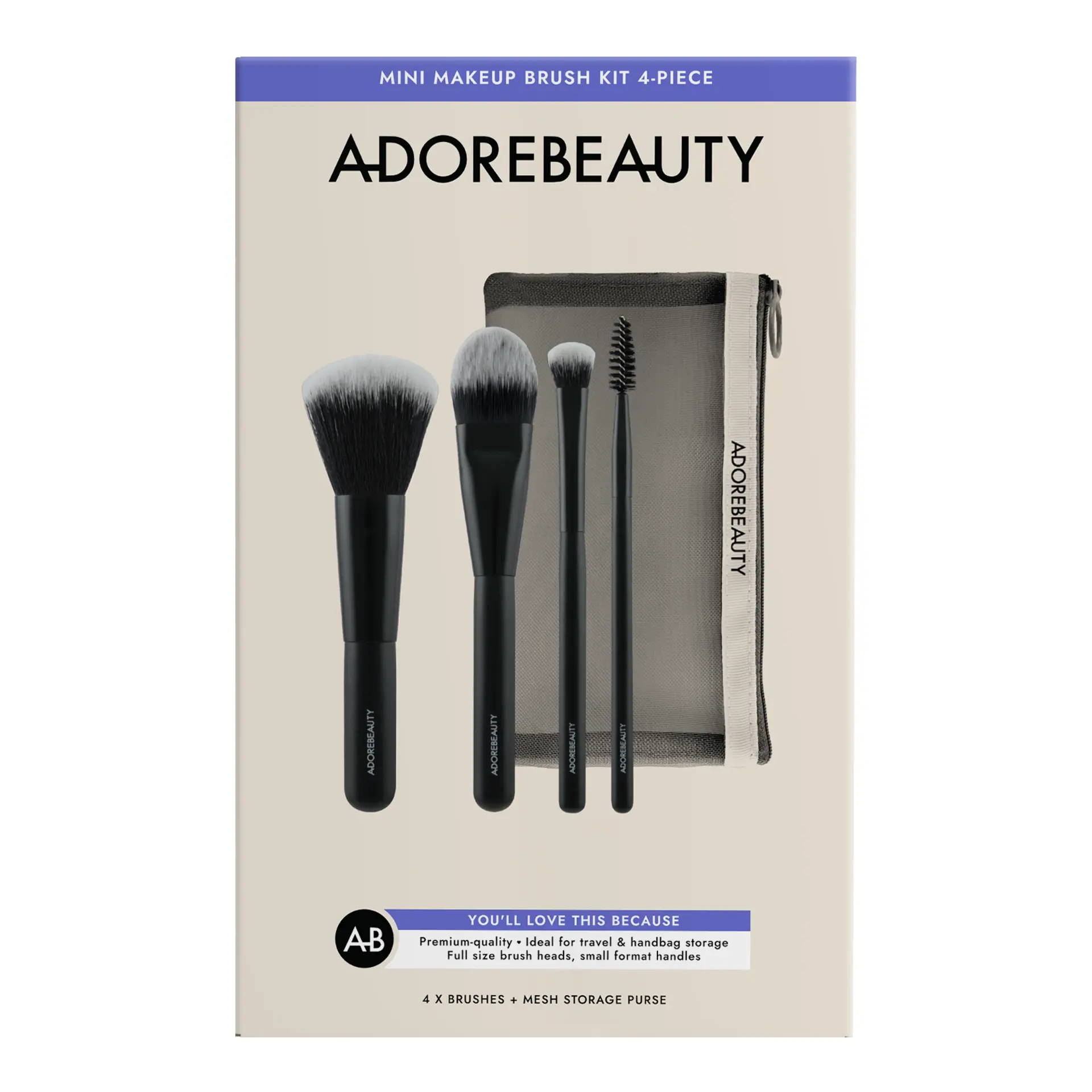 Adore Beauty Mini Makeup Brush Kit 4-Piece