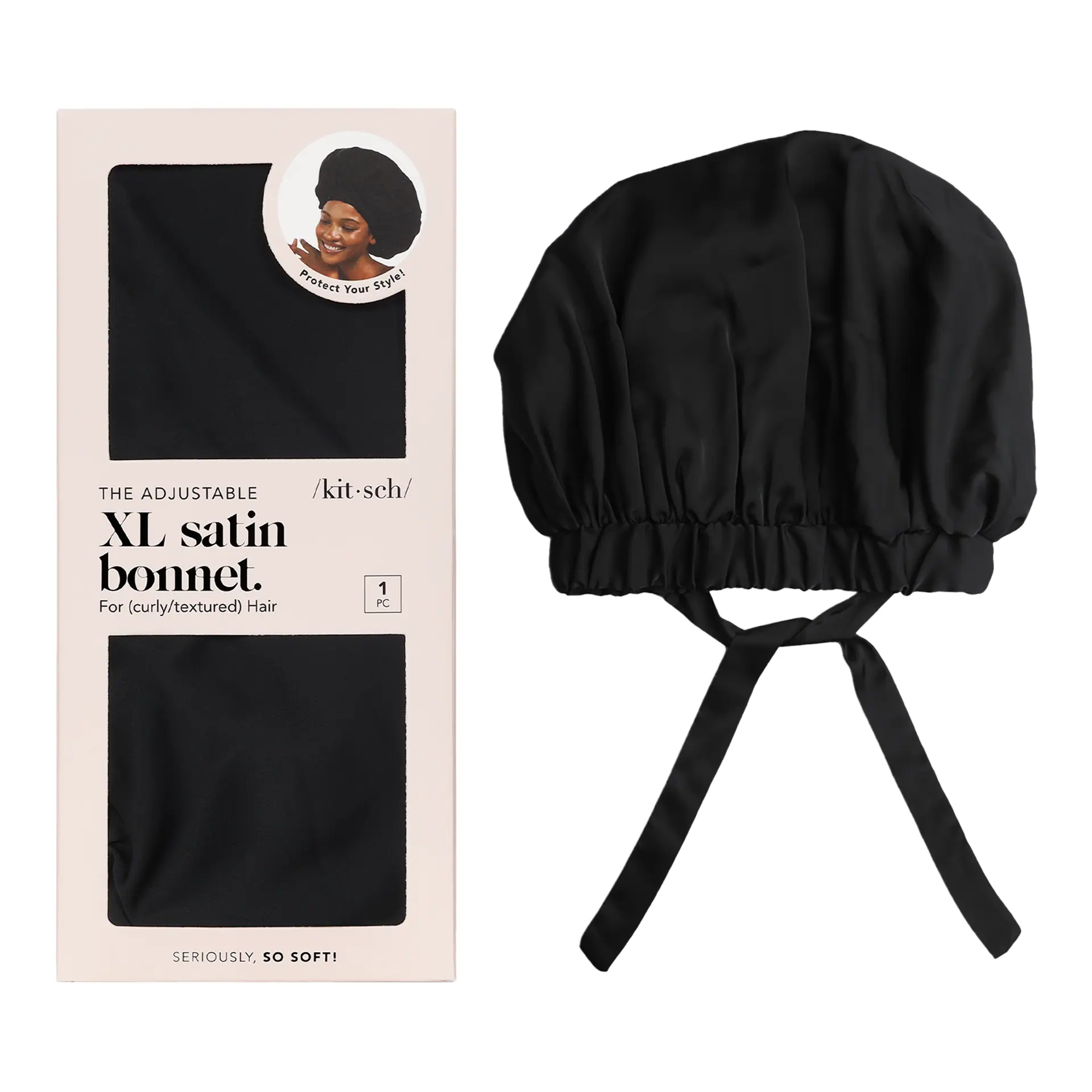 Kitsch Satin Sleep XL Adjustable Bonnet - Black