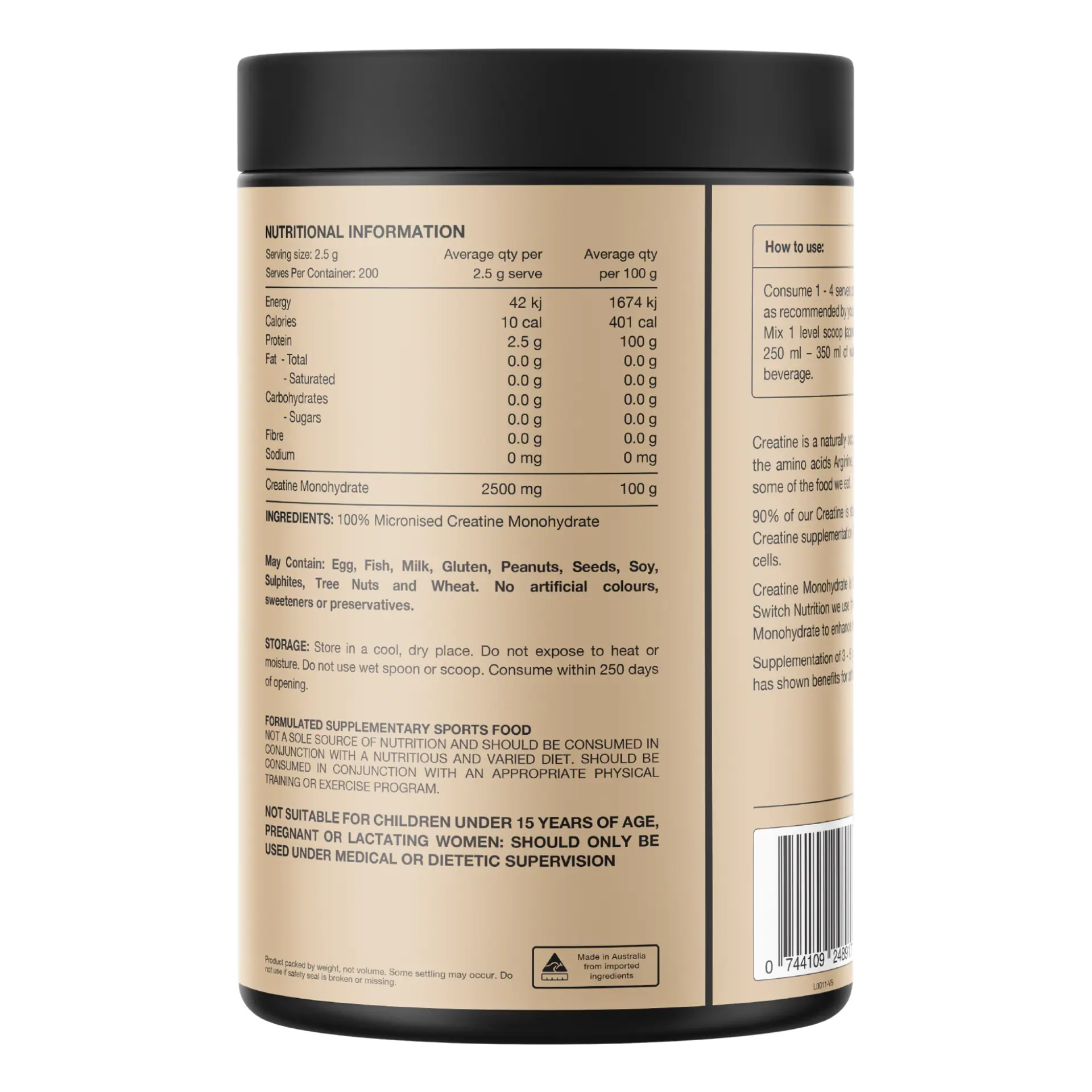 Switch Nutrition Creatine Monohydrate Powder (200 Serves)