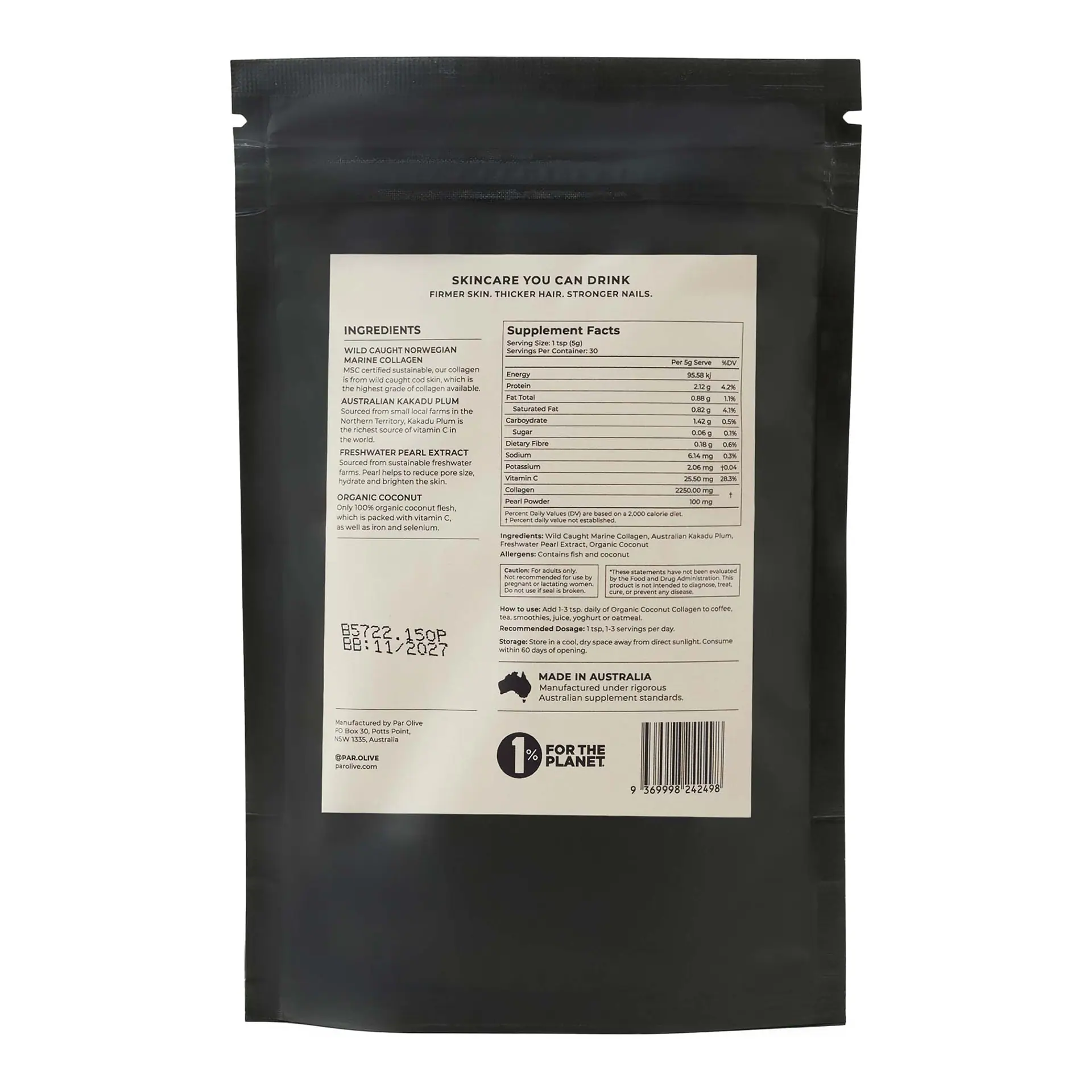 Par Olive PEARL Marine Collagen Refill (Organic Coconut) 150g